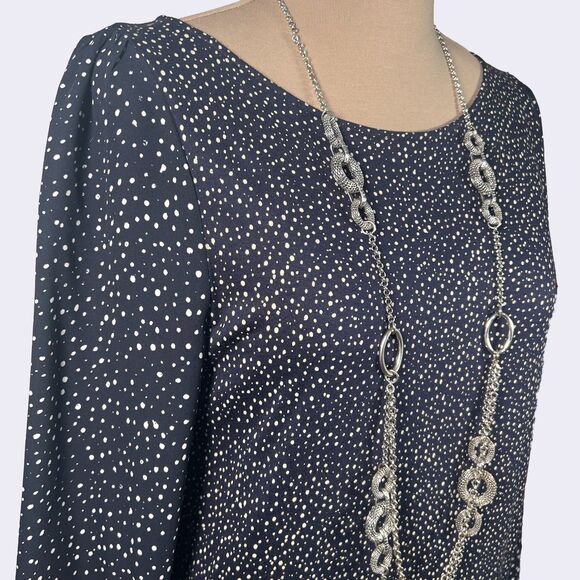 Ann Taylor Loft Navy Blue Mod Polka Dot Blouse - Picture 2 of 9